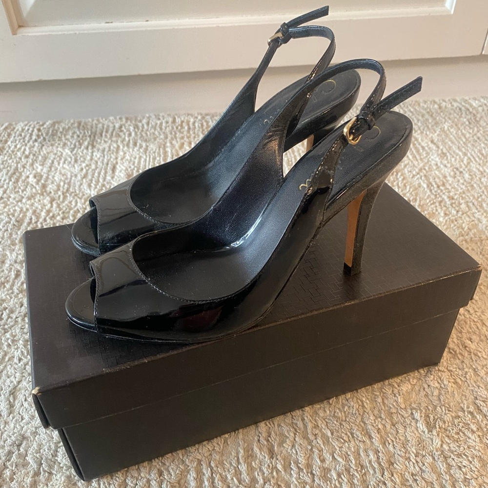 Cole Haan Black Patent Leather Peep Toe Slingback Heels Size 6 Air Talia OT